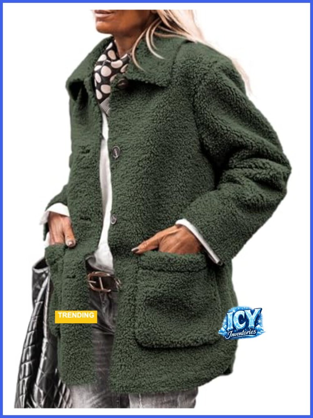Women's Fleece Sherpa Faux Fur Coat Winter Button Down Jacket Lapel Collar with